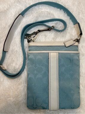 Coach Signature Jacquard Swingpack Crossbody Style 6016 Light Blue